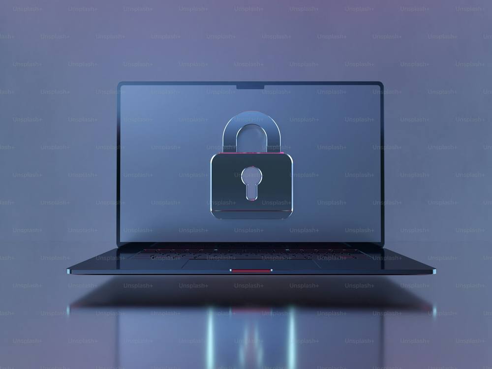 a laptop with a lock on the screen